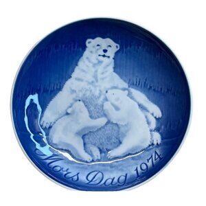 1974 B & G Bing Grondahl Mothers Day Plate Polar Bear Cubs Mors Day Denmark 6"